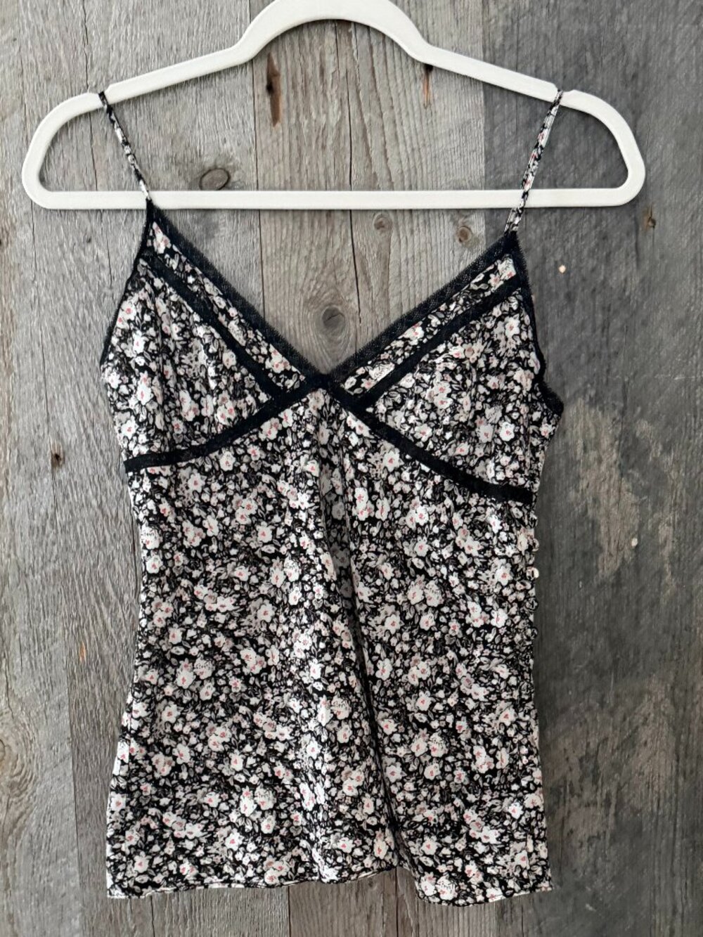 All Saints Black Floral Lace-Trim Camisole